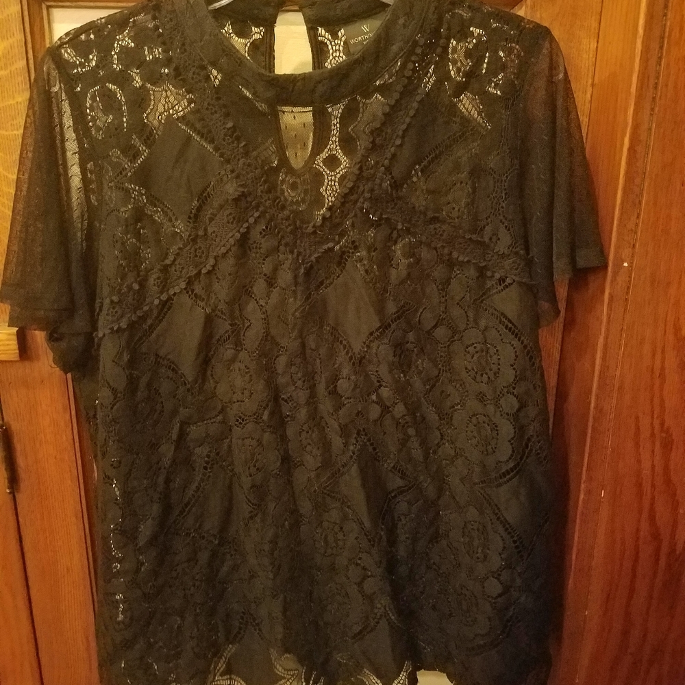 Lace Button Neck Top